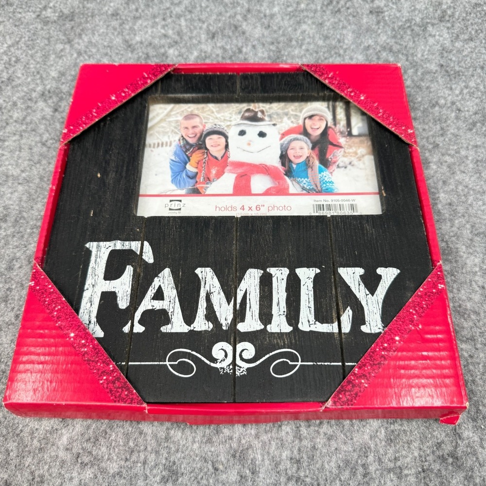 Family 4x6 Photo Frame‎ With Glitter Red Holiday Gift Box